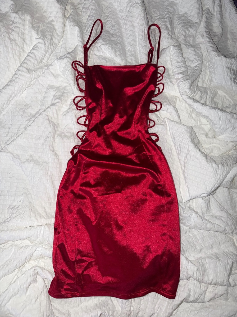 Windsor Red Satin Loop-Side Bodycon Mini Dress